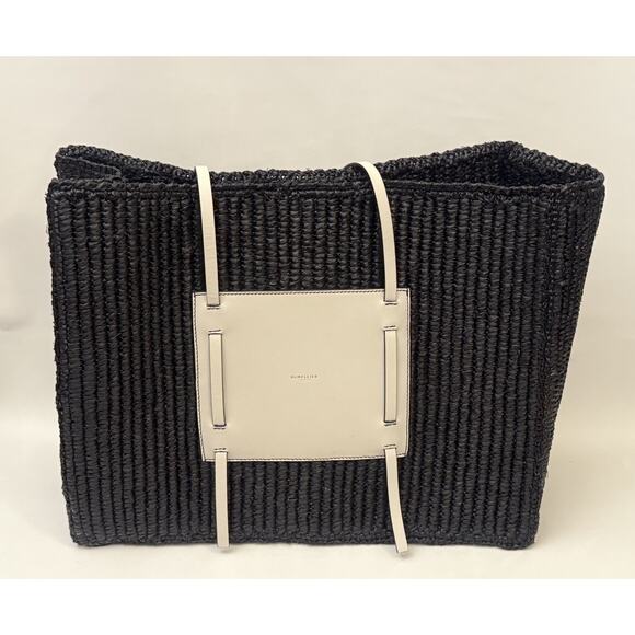 Demellier Large Capri Black Raffia White Leather Tote Bag Shopper Straw $475 - Picture 6 of 10
